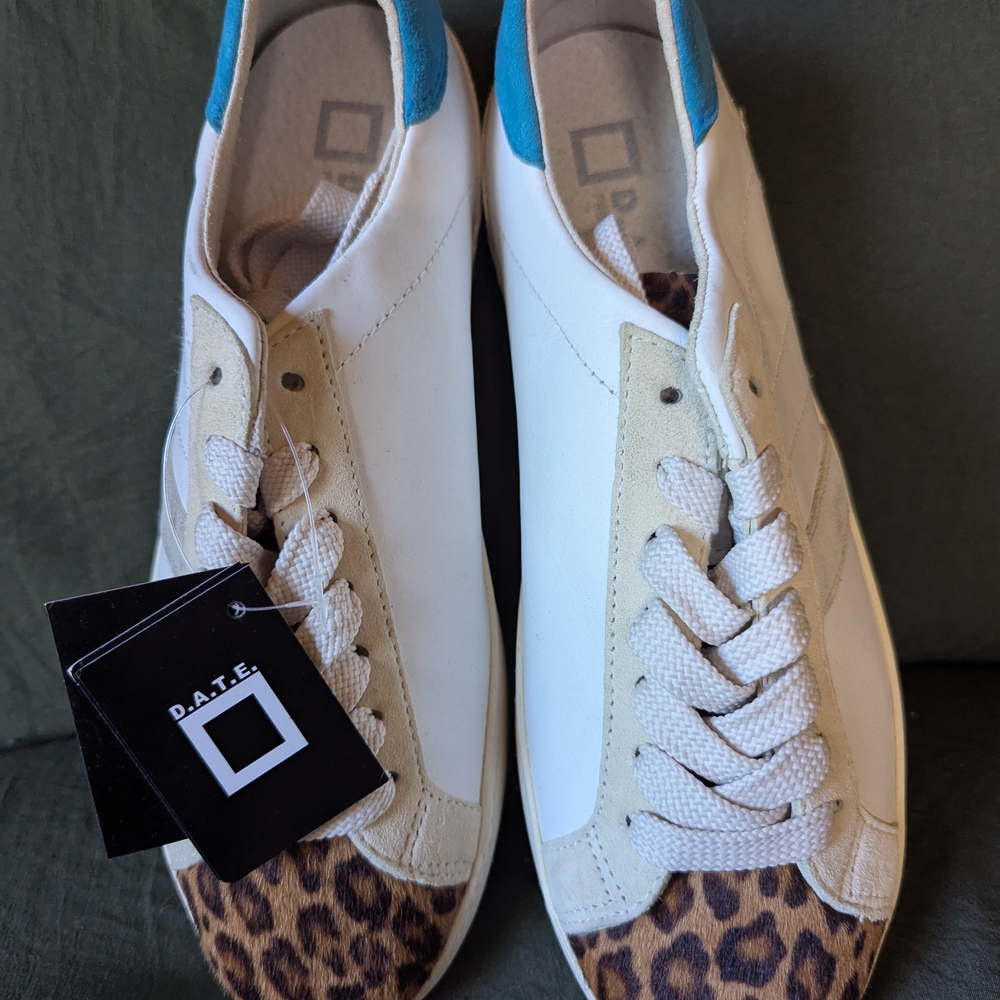 D.A.T.E. Women's White and Leopard Sneakers